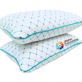 Market Fairy 17 X 27 Inch Microfiber Filled Ultra Soft Stylish Sleeping Bed Pillow for Long Lasting Fluffiness, King Size, White with Aqua Blue Dots, Pack of 2